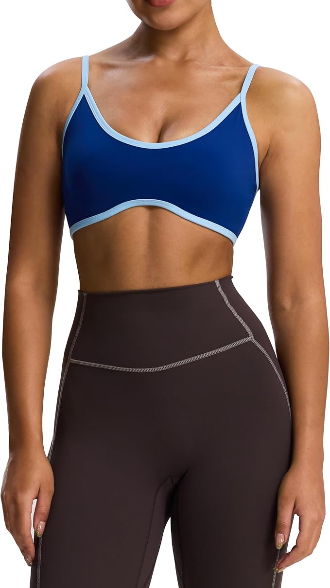Aoxjox Women's Color Block Workout Sports Bras Fitness Lexi Lined Strappy Bra Athletic Yoga Crop Tank