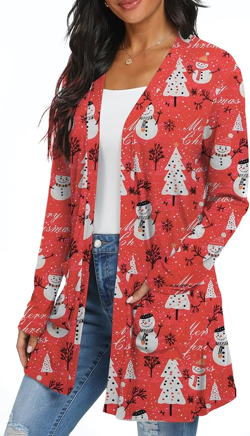 Womens Casual Lightweight with Pocketes Long Sleeve Open Front Cardigan