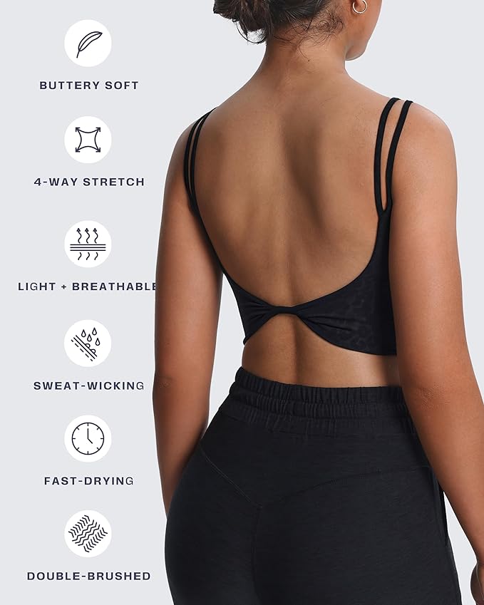 Aoxjox Women's Workout Sports Bras Fitness Yoga Crop Tank Metamorph Twist Back Cami
