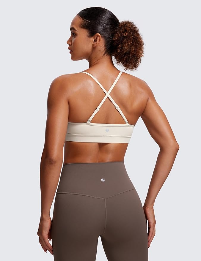 CRZ YOGA Butterluxe V-Neck Sports Bras for Women - Adjustable Thin Straps Padded Yoga Top Basic Wireless Camisole