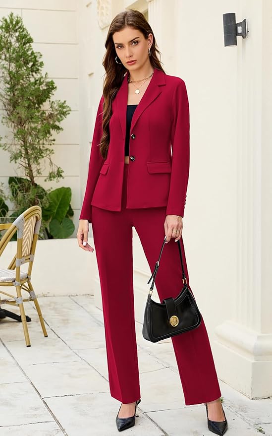 Women's 2 Piece Suits Business Casual Outfits Long Sleeve Solid Blazer with Pants Professional Office Work Sets