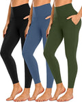 NEW YOUNG 3 Pack Leggings with Pockets for Women,High Waisted Tummy Control Workout Yoga Pants