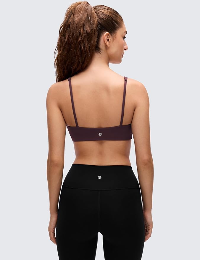 CRZ YOGA Butterluxe Square Neck Spaghetti Strap Sports Bras for Women - Low Coverage Yoga Wireless Padded Cami Crop Top