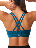Women's Strappy Sports Bras Light Compression Crop Criss Cross Back Padded Workout Yoga Bra Supportive U Neckline