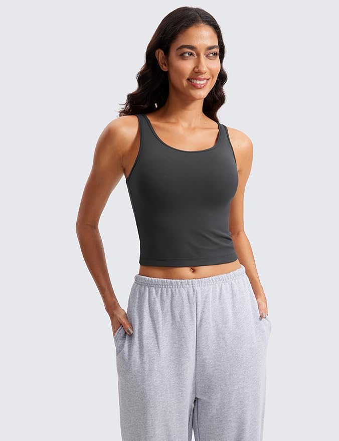 CRZ YOGA Butterluxe Double Lined Tank Tops for Women - Workout Casual Scoop Neck Racerback Crop Sleeveless Shirt