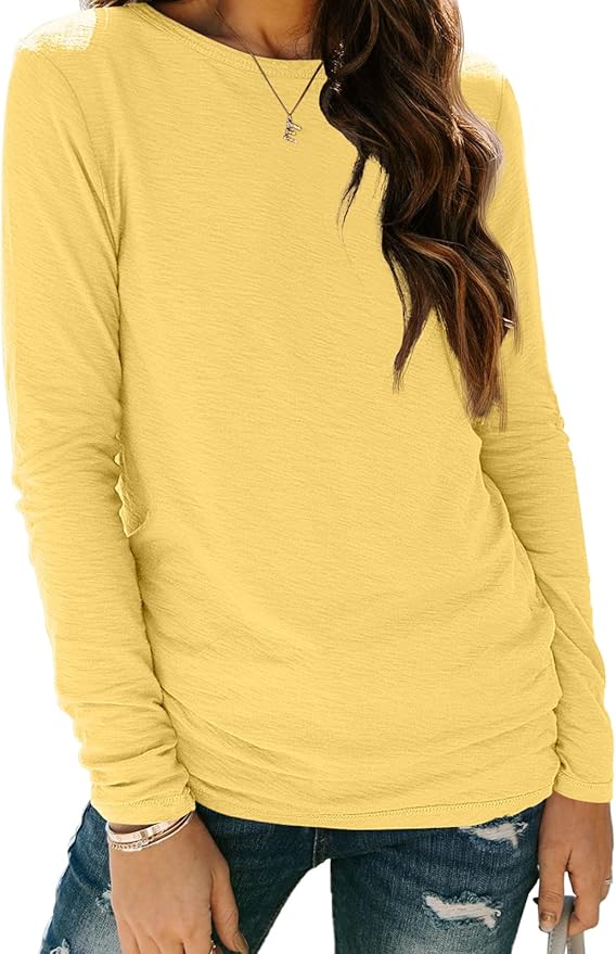 AUTOMET Women‘s Basic Long Sleeve Crewneck, Plus Size Winter & Spring Top, Casual Fall Tee for Teacher & Everyday Outfits
