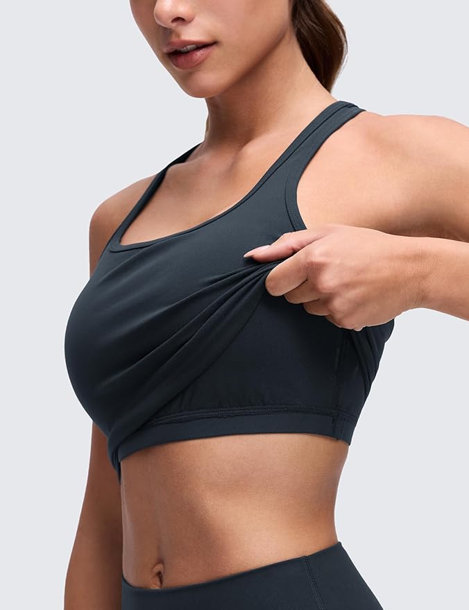 CRZ YOGA Butterluxe Racerback Crop Tank Tops for Women - Padded Y-Back Longline Sports Bras Scoop Neck Workout Yoga