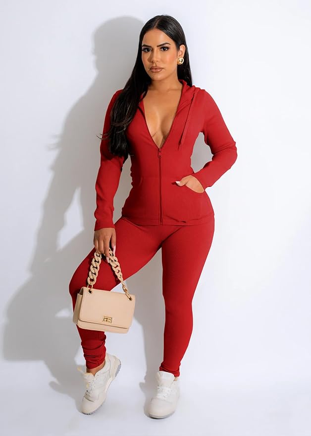 YeGine Women 2 Piece Outfits Long Sleeve Tracksuit Bodycon Matching Sets Hoodie Jacket Jogging Suit