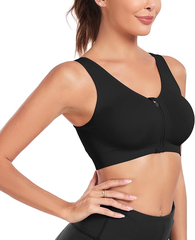 Women's Zip Front Sports Bra Wireless Post-Surgery Bra Active Yoga Sports Bras