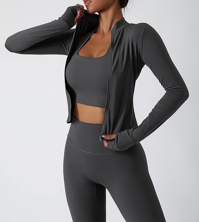 Yknktstc Womens Two Piece Tracksuit Set Long Sleeve Zipper Jacket with Athletic High Waist Leggings Workout Outfit