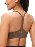 Womens Y Back Padded Sports Bra Strappy U Neck Butter Soft Low Impact Workout Bras Yoga Pilates Walking