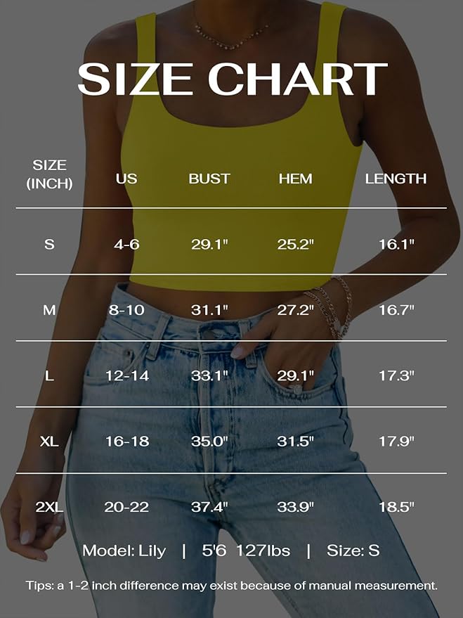 REORIA Women’s Sexy Square Neck Double Lined Seamless Sleeveless Cropped Tank Yoga Crop Basic Tops