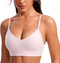 CRZ YOGA Butterluxe V-Neck Sports Bras for Women - Adjustable Thin Straps Padded Yoga Top Basic Wireless Camisole