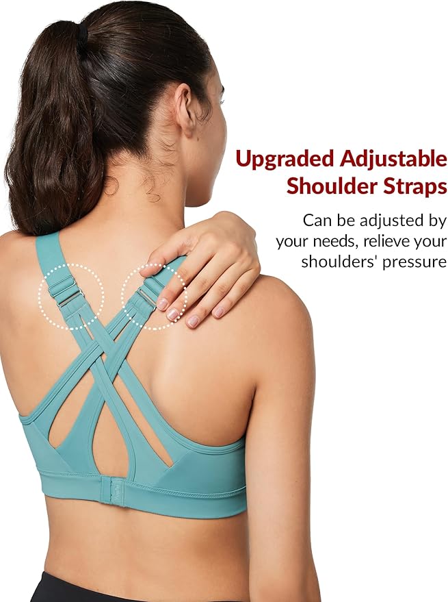 Yvette Sports Bra High Impact Adjustable Criss Cross Back, Full Support for Large Bust No Bounce