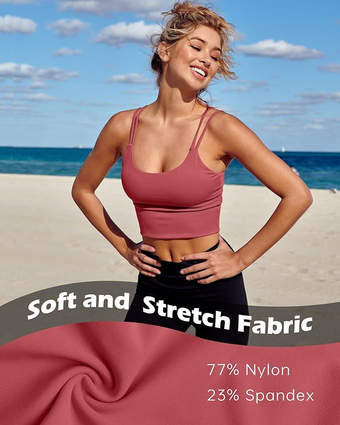 Everrysea Sports Bras for Women High Support Longline Workout Tank Tops Built in Bra Strappy Yoga Padded Crop Top