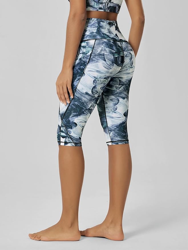 ODODOS Women's High Waisted Yoga Capris with Pockets, Tummy Control Non See Through Workout Athletic Running Capri Leggings