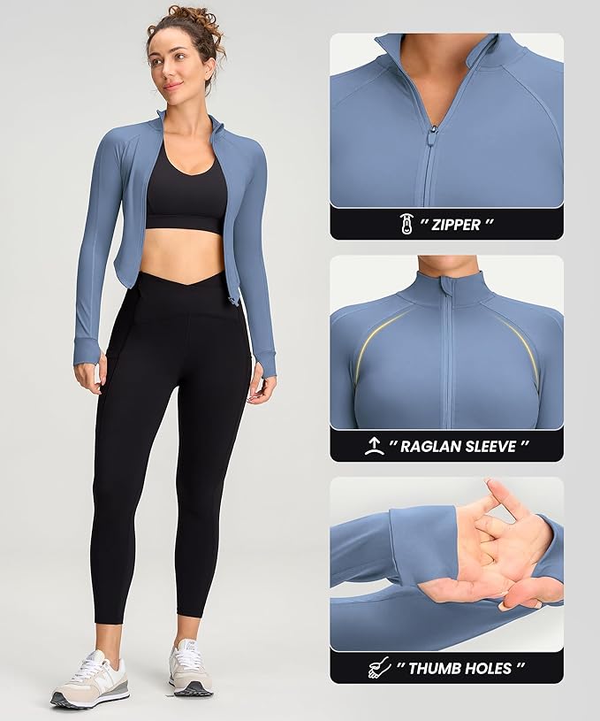 Womens Zip Up Bbl Jacket Lightweight Cropped Athletic Jacket Track Gym Workout Jackets for Running Yoga Hiking