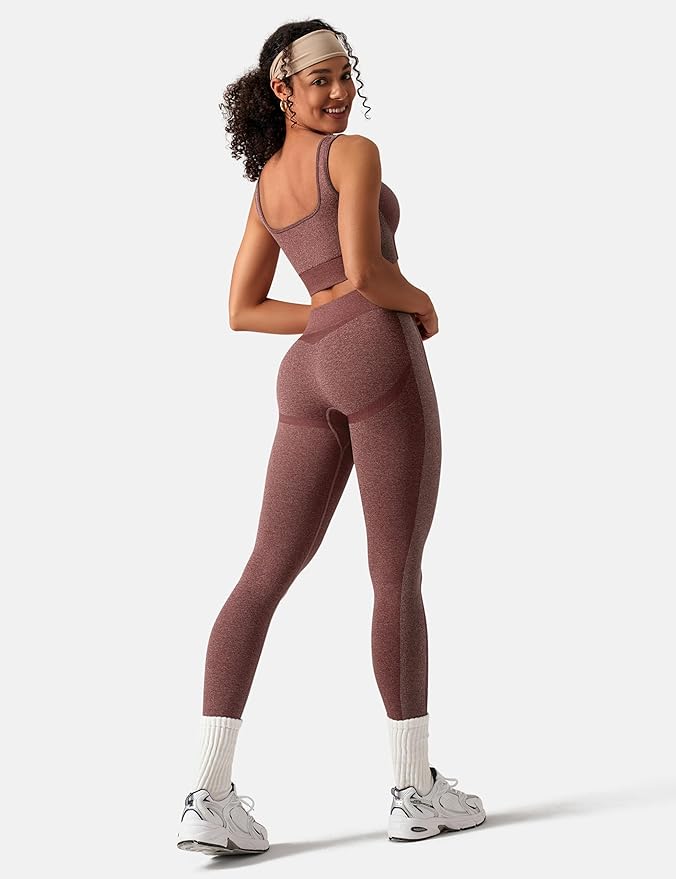 OLCHEE Womens Workout Sets 2 Piece Seamless Square Neck Sports Bra Padded Butt Lifting Leggings High Waist Yoga Gym Outfits