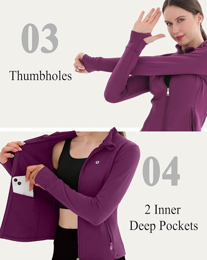 Women's Thermal Yoga Jacket - Thick Warm Full Zip Long Sleeve for Running Gym, Fleece Lined for Cold Weather Winter