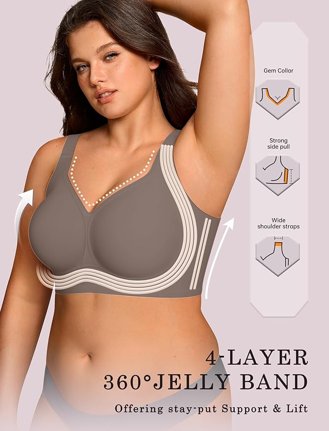 OEAK Womens Wireless Jelly Bra Plus Size Supportive Seamless Bras Full Coverage Push Up Comfortable No Underwire Tshirt Bras