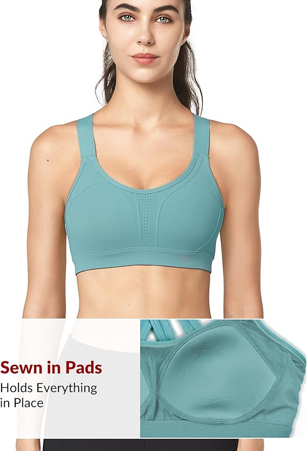 Yvette Sports Bra High Impact Adjustable Criss Cross Back, Full Support for Large Bust No Bounce