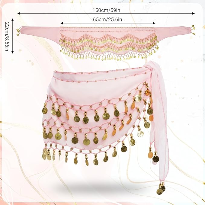 Belly Dance Hip Scarf Belly Dance Skirt 3-Layer Gold Sequins and Coins, Suitable for Yoga, Belly Dance, Performance