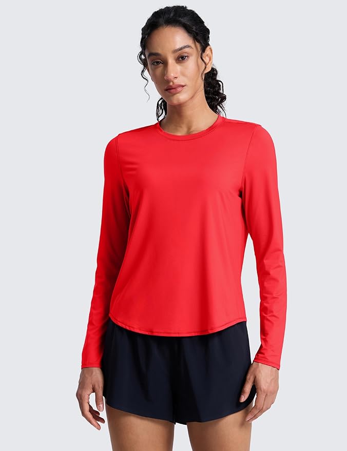 CRZ YOGA Lightweight Workout Long Sleeve Shirts for Women - Gym Running Fall Athletic Training T-Shirts High Neck Tops