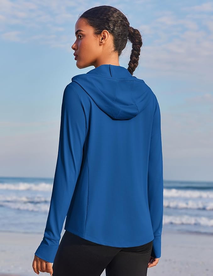 PINSPARK Women's UPF 50+ Sun Protection Hoodie Jacket Lightweight Full Zip Athletic Jacket Long Sleeve Shirt with Pockets