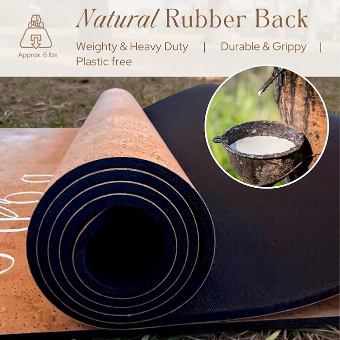 Deluxe Cork Yoga Mat – Gold, Coffee or Vegan Leather Cork Surface & Natural Rubber Base – Premium Natural & Eco Friendly Materials – Includes Signature Handmade Boho Bag