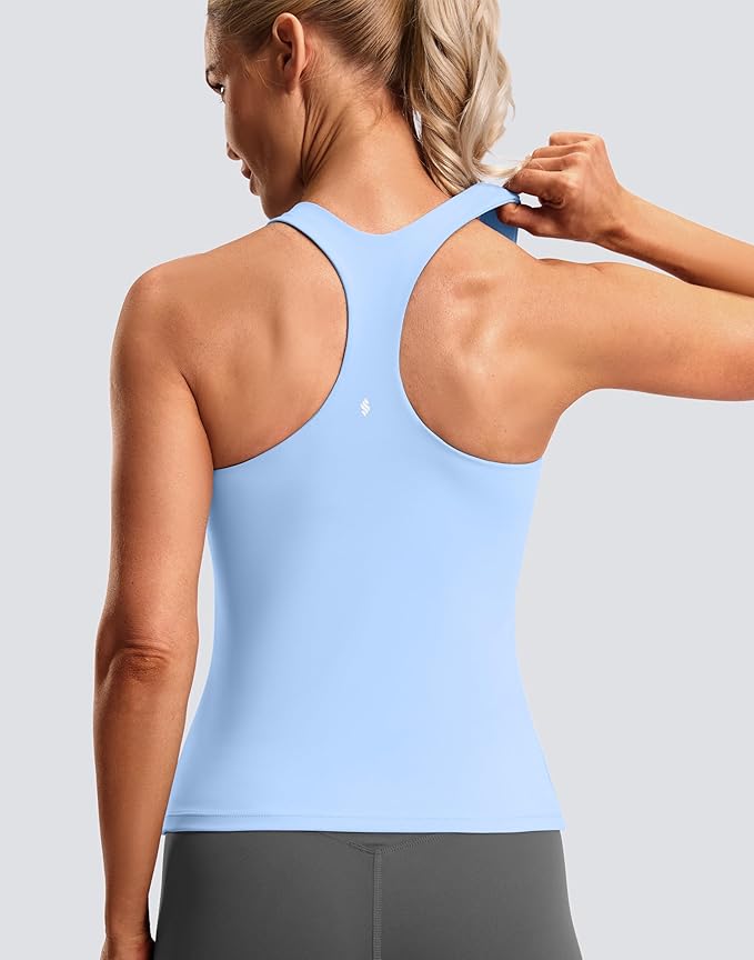 Soothfeel Womens Workout Tank Tops with Built in Bra Racerback Athletic Yoga Top High Neck Sports Gym Sleeveless Shirts