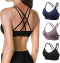 VEQKING Women's Cross Back Sports Bra Padded Strappy Medium Support Yoga Bra for Workout Fitness 3 Pack