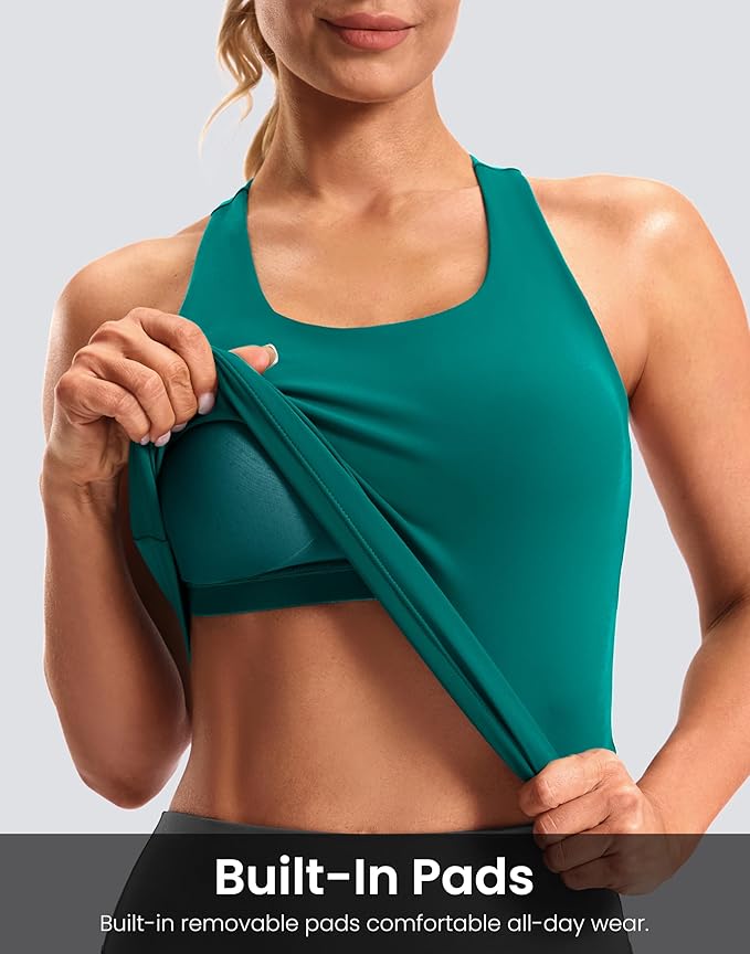 Soothfeel Womens Workout Tank Tops with Built in Bra Racerback Athletic Yoga Top High Neck Sports Gym Sleeveless Shirts