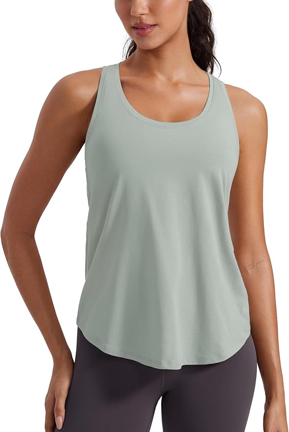CRZ YOGA Pima Cotton Racerback Tank Tops for Women - Workout Athletic Casual Soft Scoop Neck Sleeveless Shirts