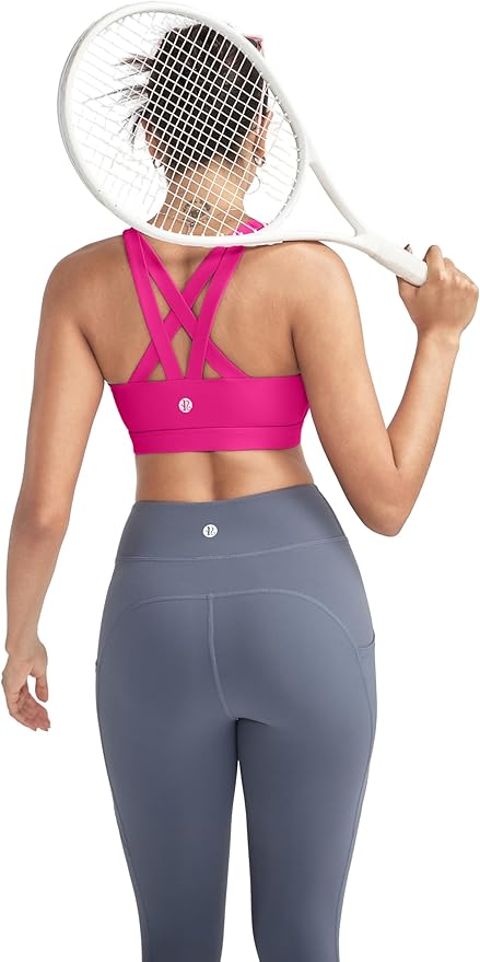 RUNNING GIRL Sports Bras for Women,Padded Strappy Sports Bras Criss-Cross Back Medium Support Sports Bras with Removable Cups