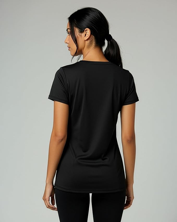 Real Essentials 5 Pack: Women's Dry-Fit Short Sleeve V Neck T Shirt Workout Fitness Yoga Top Tee (Available in Plus Size)