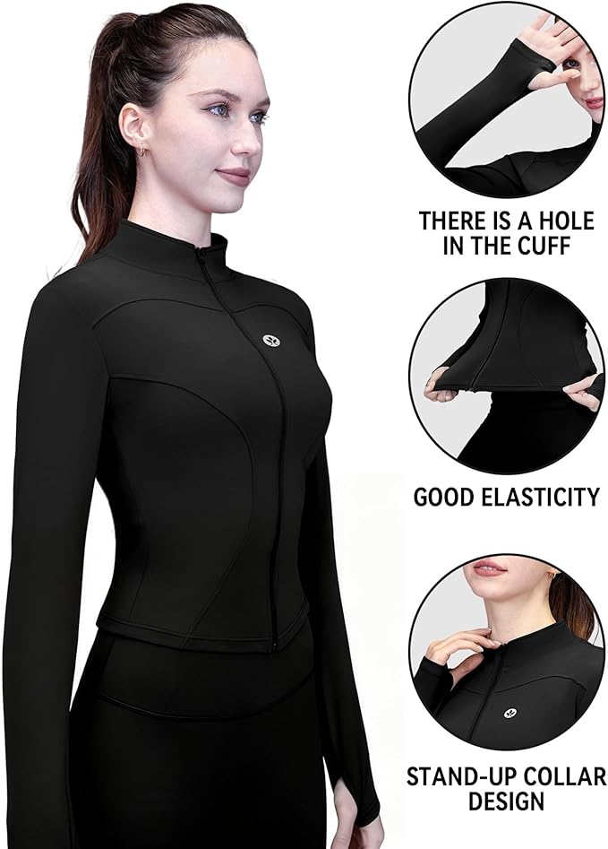 Women's Yoga Jacket Lightweight Zip Up - Workout Jackets for Running Gym Athletic Tops Full Zip