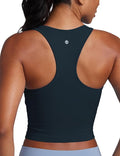 CRZ YOGA Seamless Ribbed High Neck Crop Tank Tops for Women - Longline Racerback Padded Sports Bras