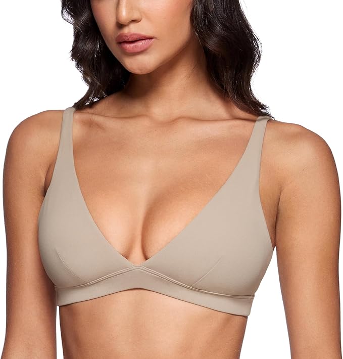 INGIA Womens Deep V-Neck Sports Bra Padded Low Impact Fitness Yoga Bra U Back Wireless Workout Bra Contour Crop Top