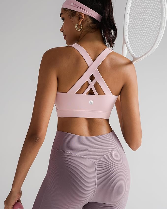 RUNNING GIRL Sports Bras for Women,Padded Strappy Sports Bras Criss-Cross Back Medium Support Sports Bras with Removable Cups