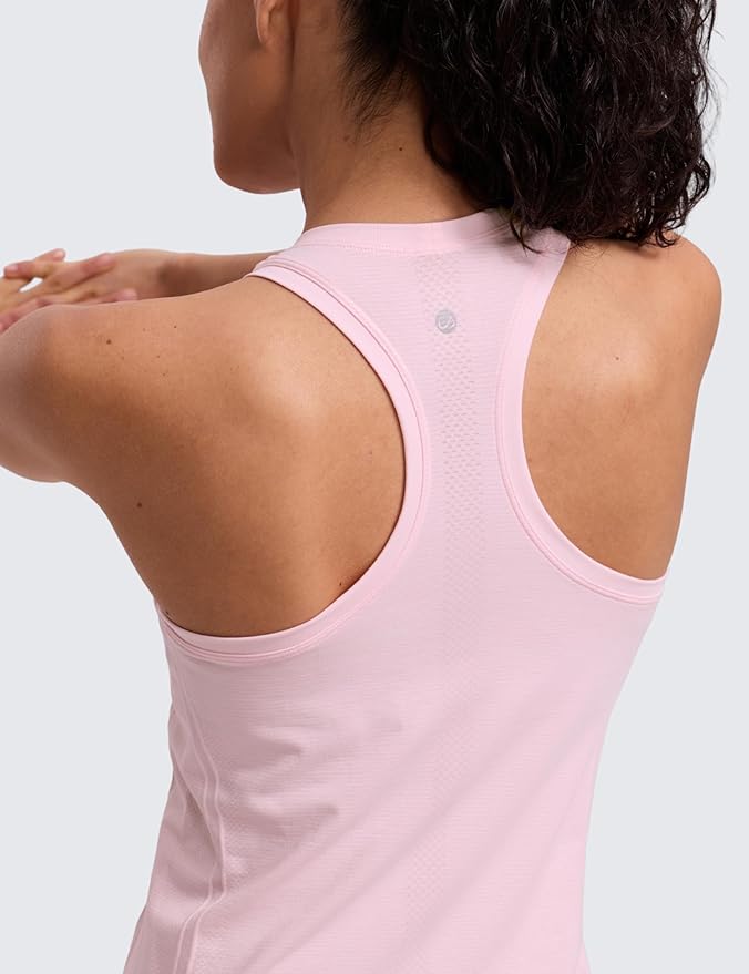 CRZ YOGA Seamless Workout Tank Tops for Women - Athletic Running Gym Sleeveless Shirts Crewneck Racerback Breathable