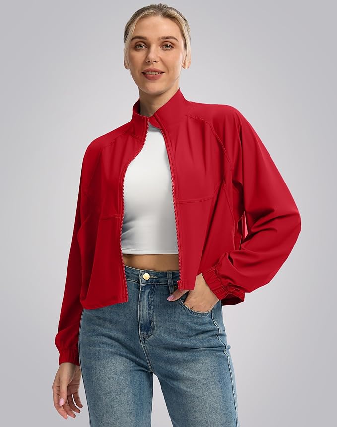 Soothfeel Women's Athletic workout Jacket Lightweight UPF 50+ Long Sleeve Sun Protection Shirts Zip Up Cropped Hiking Tops