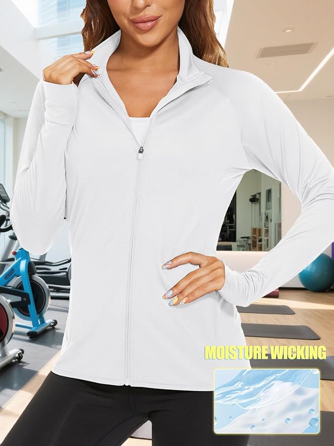 TACVASEN Women's Athletic Jackets Lightweight UV Protection Shirts Full Zip Workout Jacket UPF 50+ Long Sleeve Sun Shirt