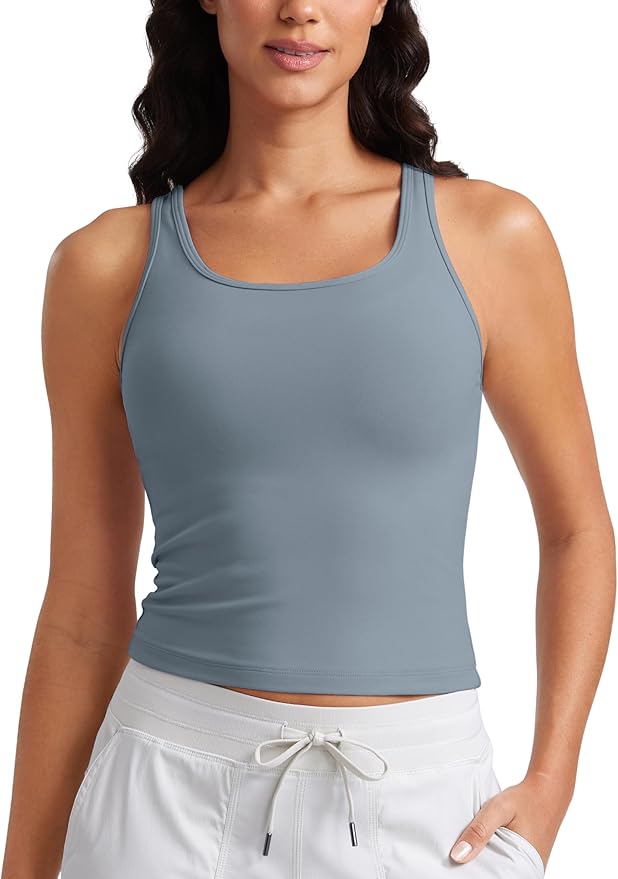 CRZ YOGA Butterluxe Double Lined Tank Tops for Women - Workout Casual Scoop Neck Racerback Crop Sleeveless Shirt