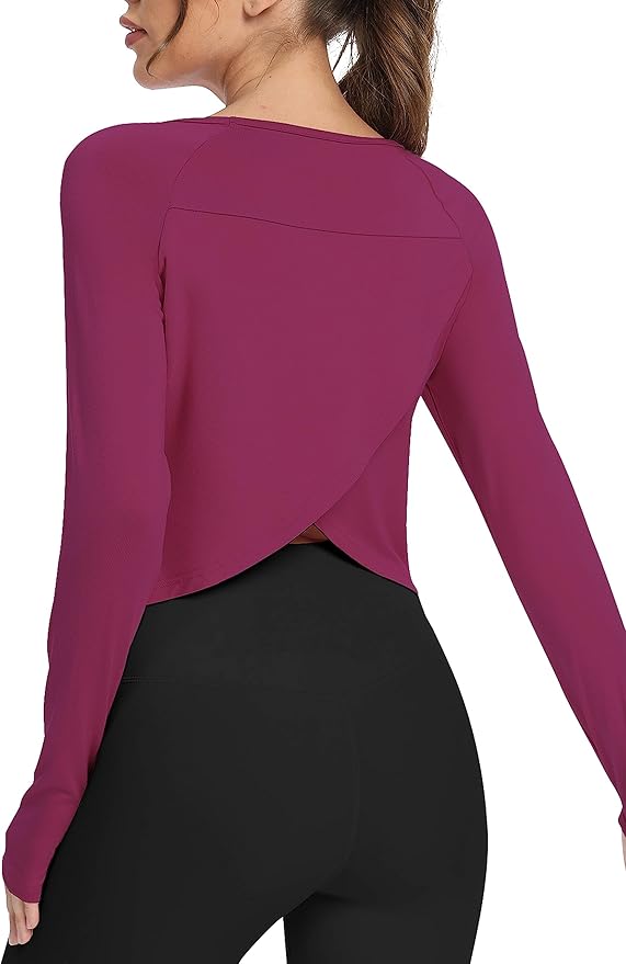 Bestisun Long Sleeve Athletic Workout Shirts Sports Yoga Gym Crop Tops for Women