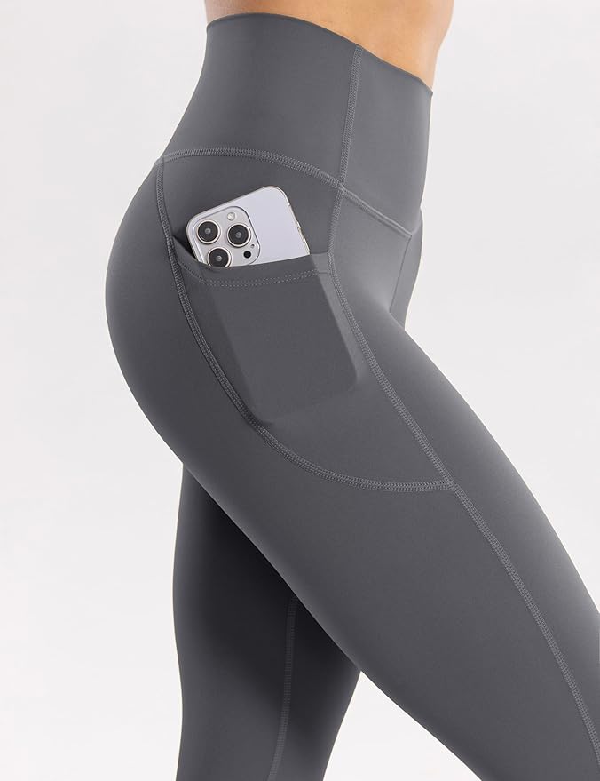 ENERBLOOM Workout Leggings with Pockets for Women High Waist Yoga Pants 25"/28" Cream Soft Lightweight Athletic Gym Tights