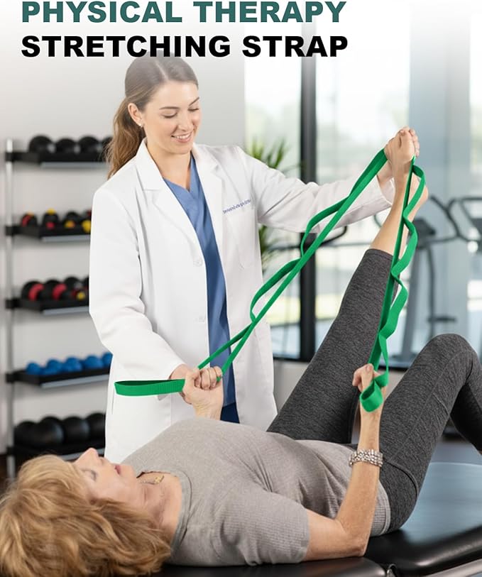 Trideer Stretching Strap with Loops & Leg Lifter, Non-Elastic PT-Style Physical Therapy Strap for Knee Replacement Rehab, Hamstring, Calf & Back Stretcher Mobility, Hip, Shoulder & Yoga