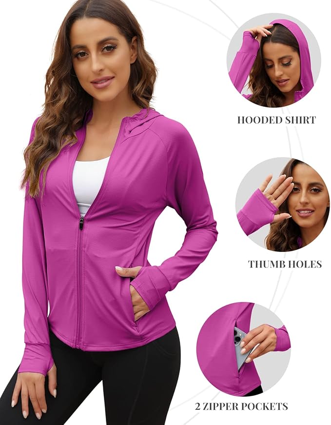 We1Fit Women's UPF 50+ Sun Protection Jacket Hoodie Sun Shirts Hiking Running Athletic Shirt