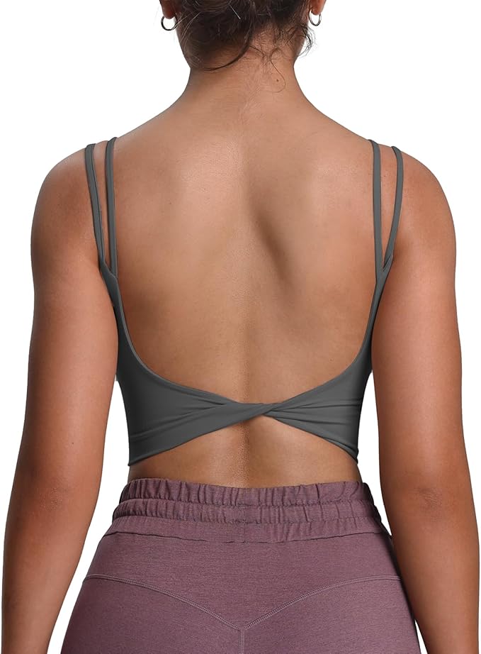 Aoxjox Women's Workout Sports Bras Fitness Yoga Crop Tank Metamorph Twist Back Cami