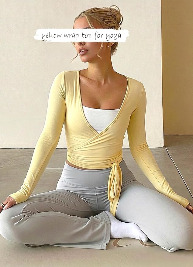 Navneet Women Long Sleeve Ballet Pilates Yoga Wrap Tie Front Tops Workout Gym Shirts Cardigan