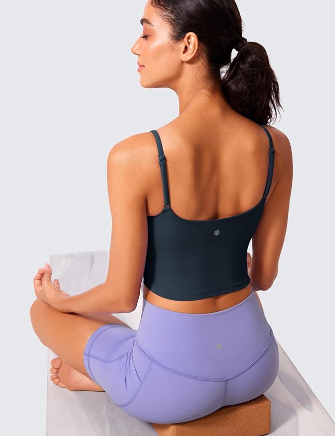 CRZ YOGA Butterlift Adjustable U Back Crop Tank Tops for Women - Padded Camisole Scoop Neck Workout Longline Sports Bras